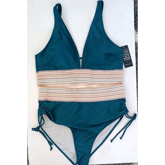 Blooming Jelly High Waisted Bikini Set  Size XL Teal Blue Tummy Control New - Picture 3 of 9